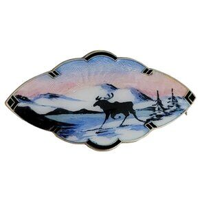 Bernard Meldahl Sterling Silver Guilloche Enamel Moose Silhouette Brooch, K23